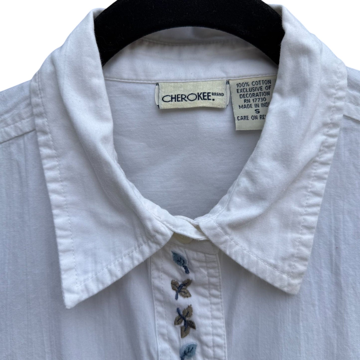 Cherokee Womens Button-Up Floral Embroidery All Cotton Long Sleeve Shirt Blouse