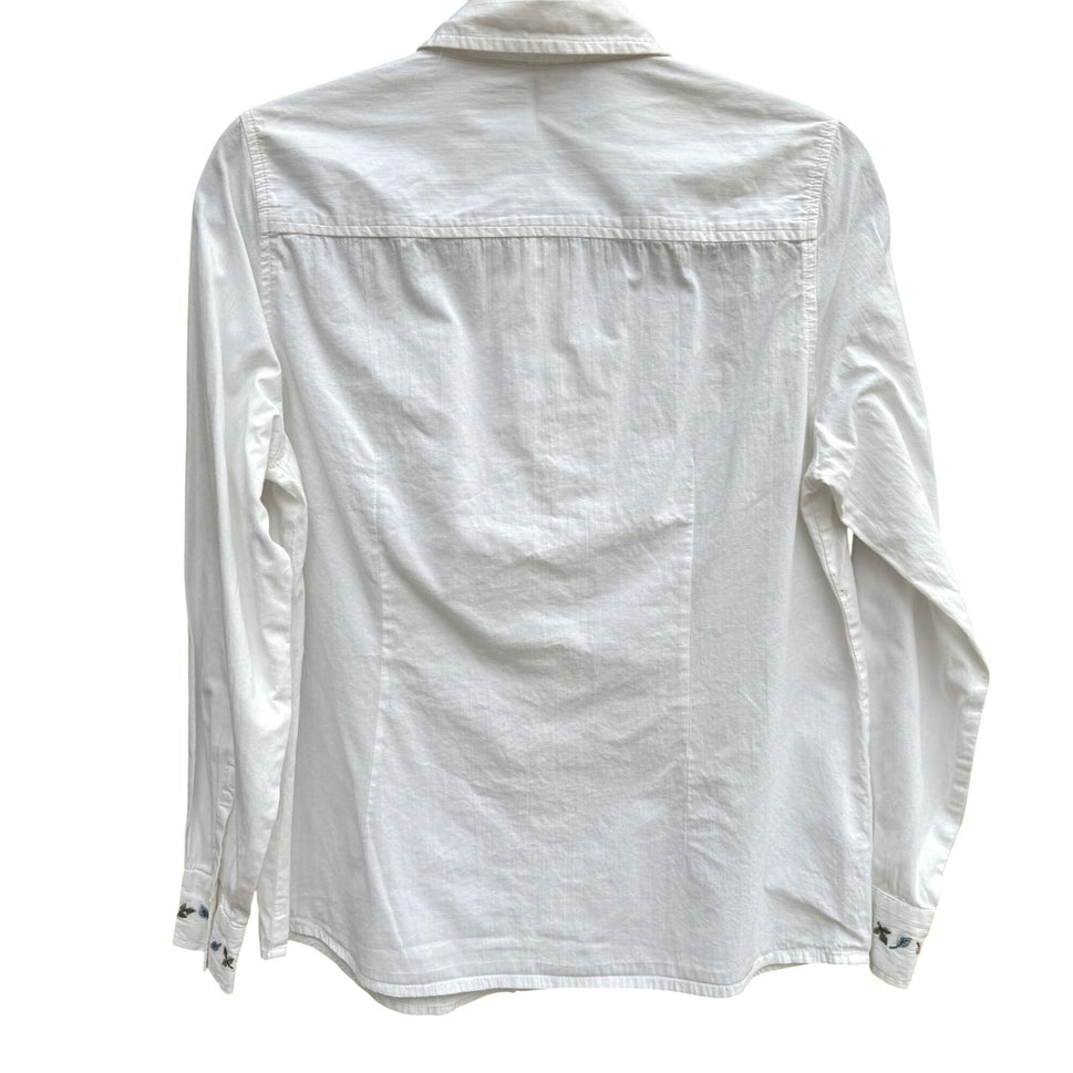 Cherokee Womens Button-Up Floral Embroidery All Cotton Long Sleeve Shirt Blouse