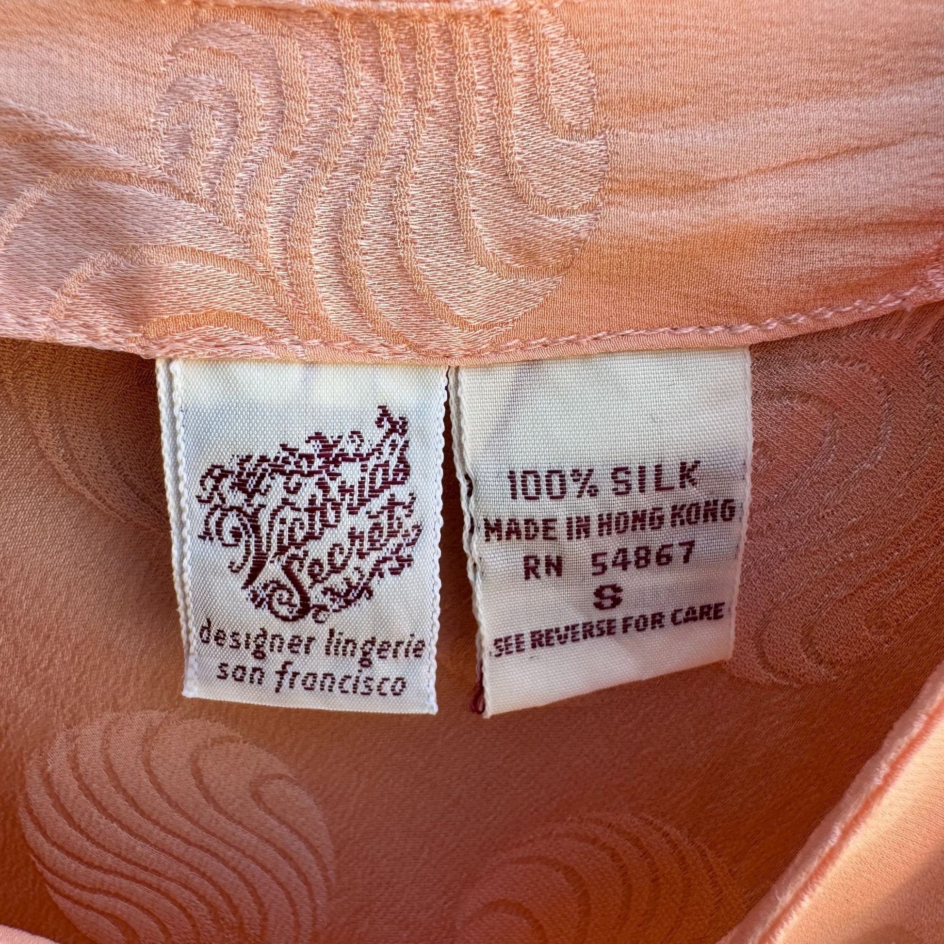 Victorias Secret Vintage Silk Peach Texture Swirl Lingerie Camisole Babydoll Top