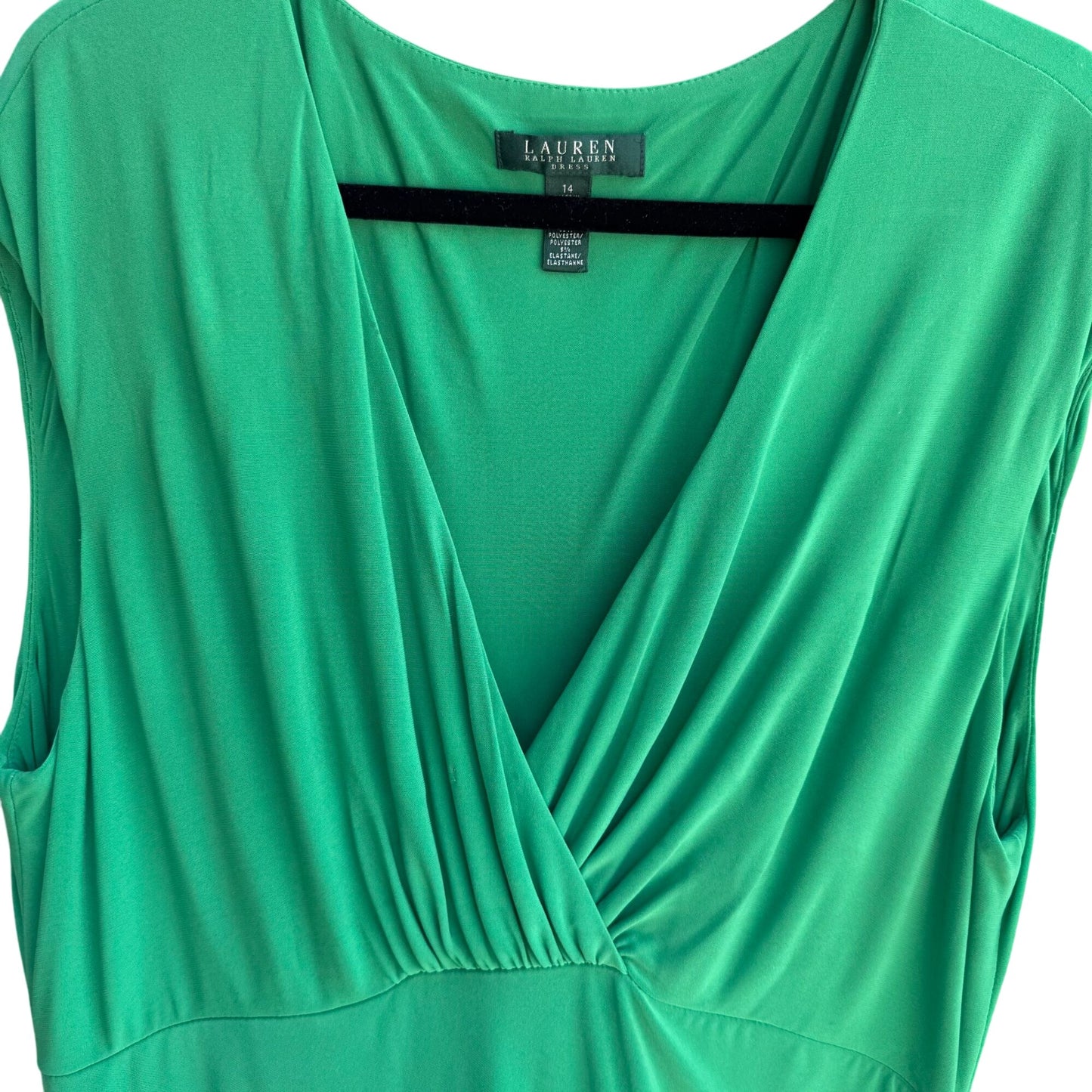 Lauren Ralph Lauren Womens Green Deep V Neck Draped Side Ruched Midi Dress 14