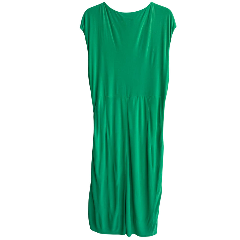 Lauren Ralph Lauren Womens Green Deep V Neck Draped Side Ruched Midi Dress 14