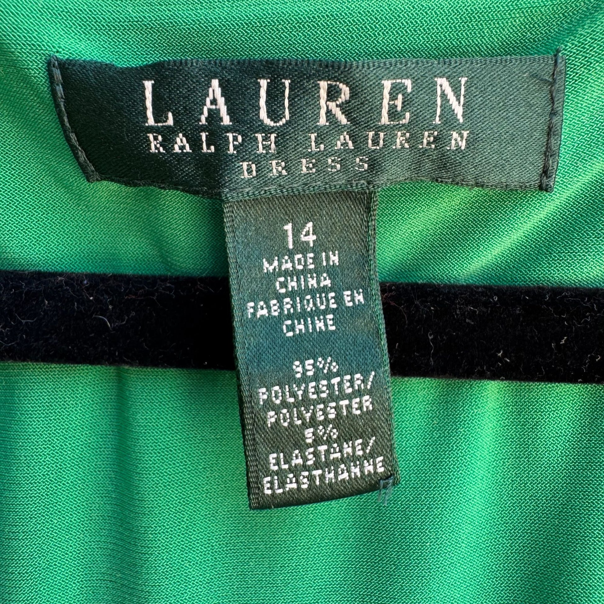 Lauren Ralph Lauren Womens Green Deep V Neck Draped Side Ruched Midi Dress 14