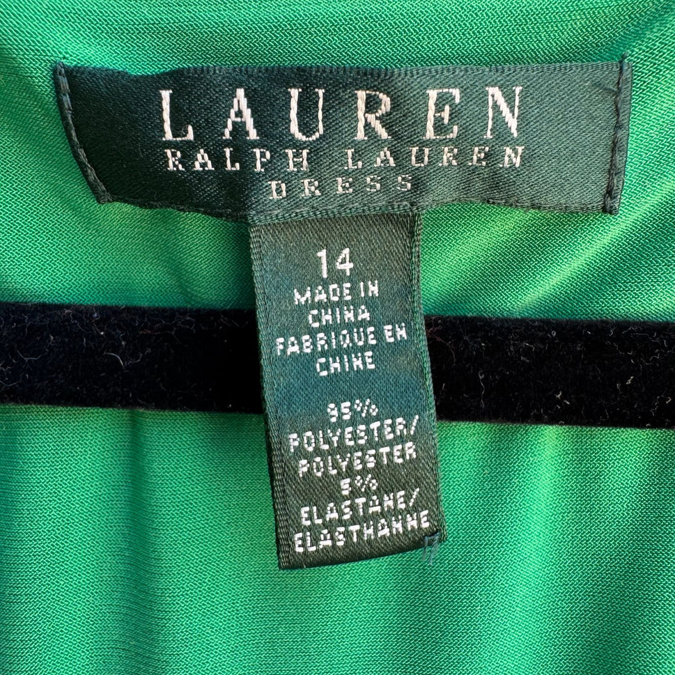 Lauren Ralph Lauren Womens Green Deep V Neck Draped Side Ruched Midi Dress 14