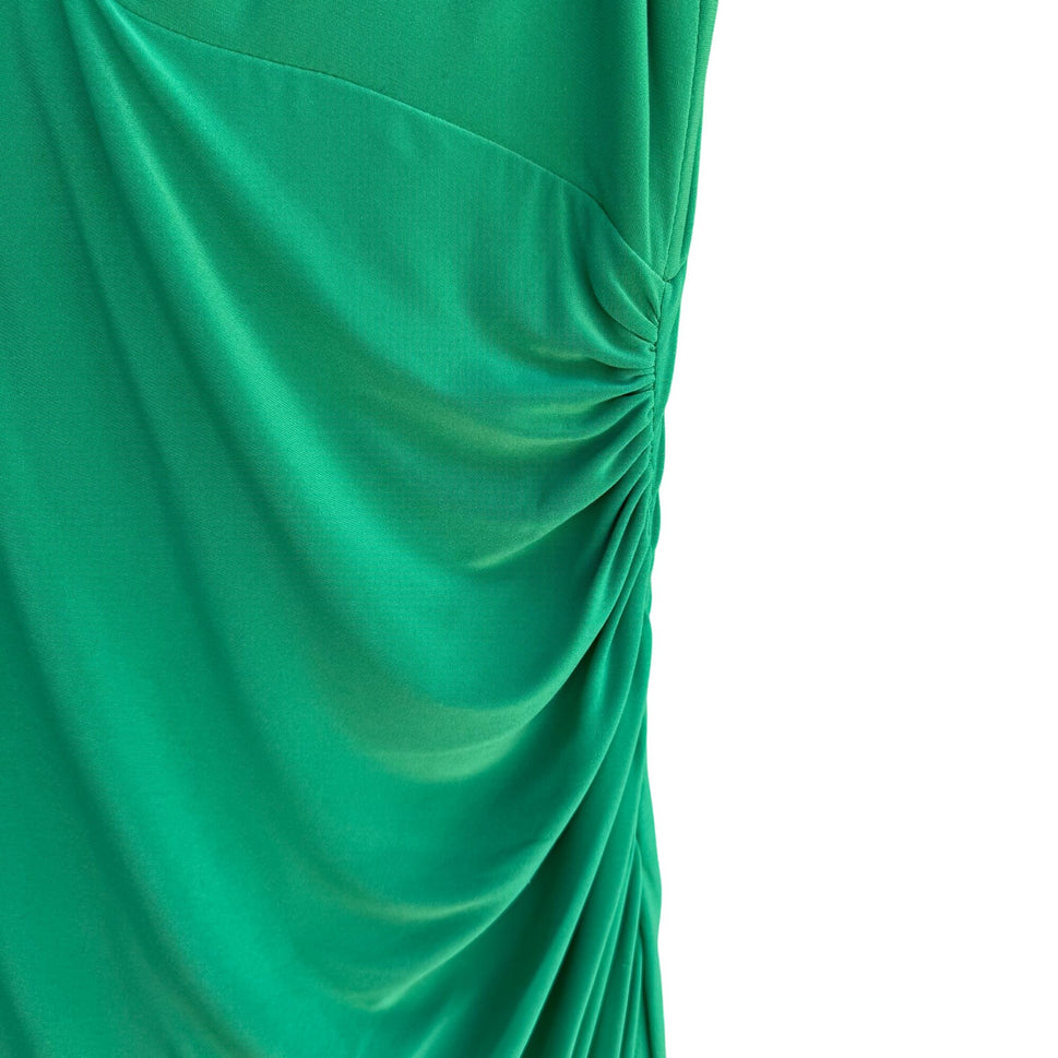 Lauren Ralph Lauren Womens Green Deep V Neck Draped Side Ruched Midi Dress 14