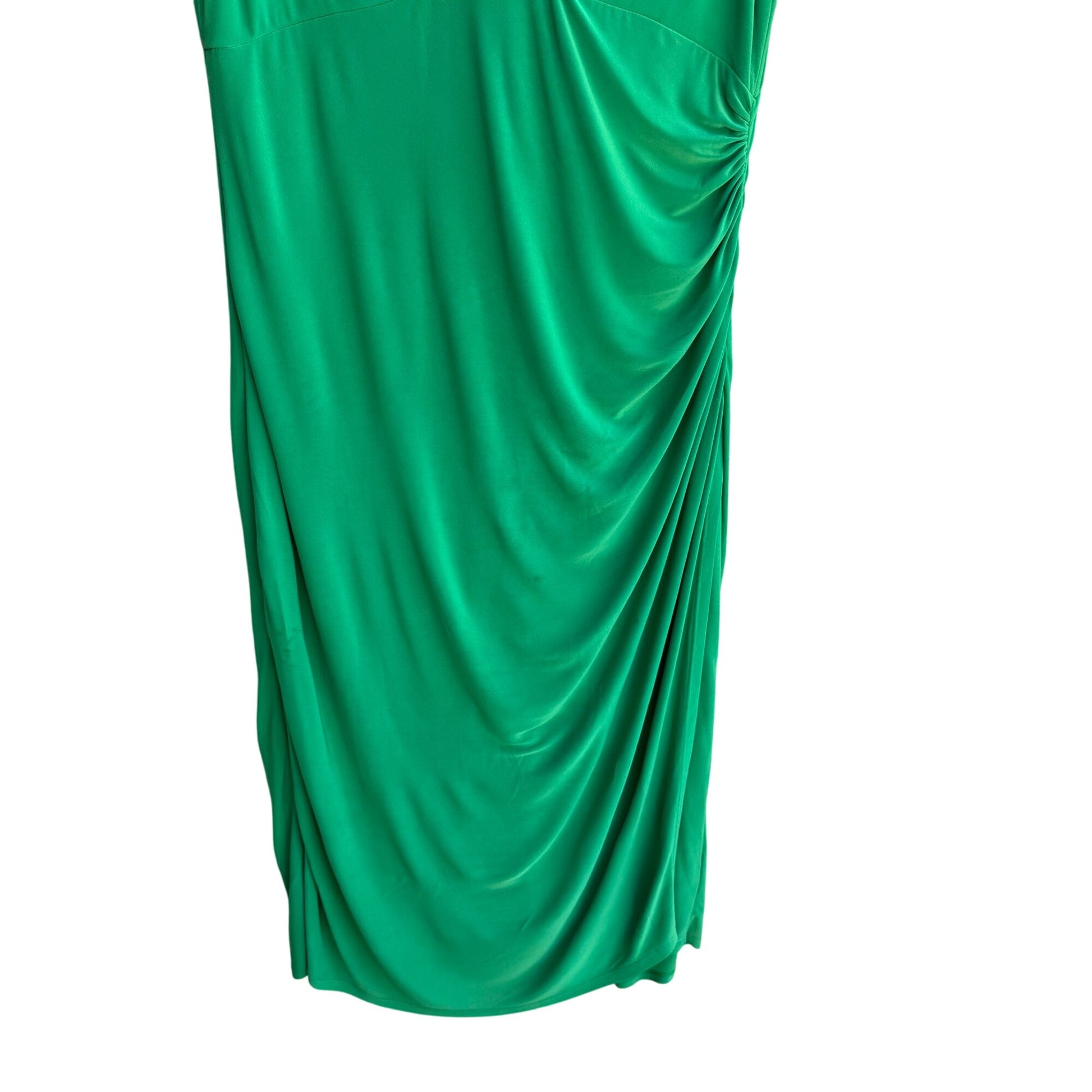 Lauren Ralph Lauren Womens Green Deep V Neck Draped Side Ruched Midi Dress 14