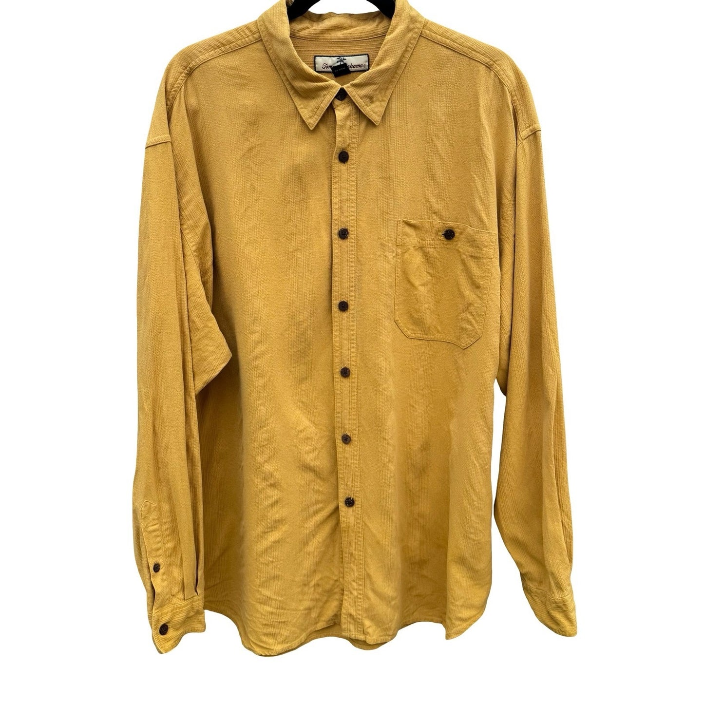 Tommy Bahama Mens XL Mustard Yellow 100% Silk Textured Long Sleeve Button Shirt
