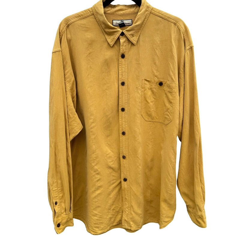 Tommy Bahama Mens XL Mustard Yellow 100% Silk Textured Long Sleeve Button Shirt