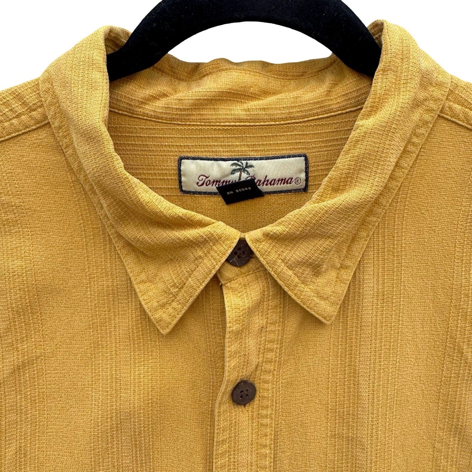 Tommy Bahama Mens XL Mustard Yellow 100% Silk Textured Long Sleeve Button Shirt