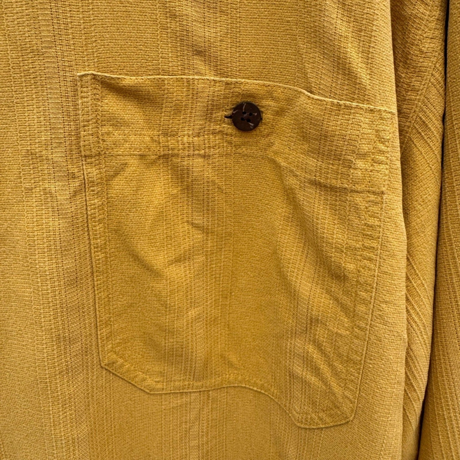 Tommy Bahama Mens XL Mustard Yellow 100% Silk Textured Long Sleeve Button Shirt