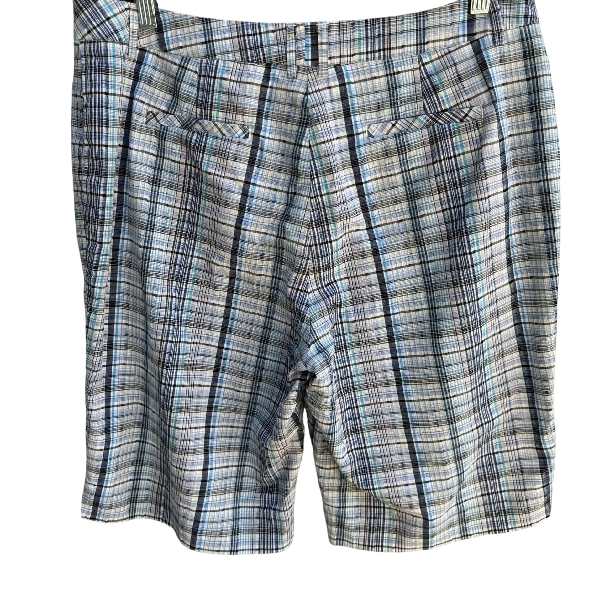 DFA New York Mens Blue White Plaid Preppy Golf Flat Front Cotton Casual Shorts 16