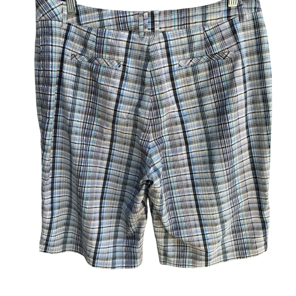 DFA New York Mens Blue White Plaid Preppy Golf Flat Front Cotton Casual Shorts 16