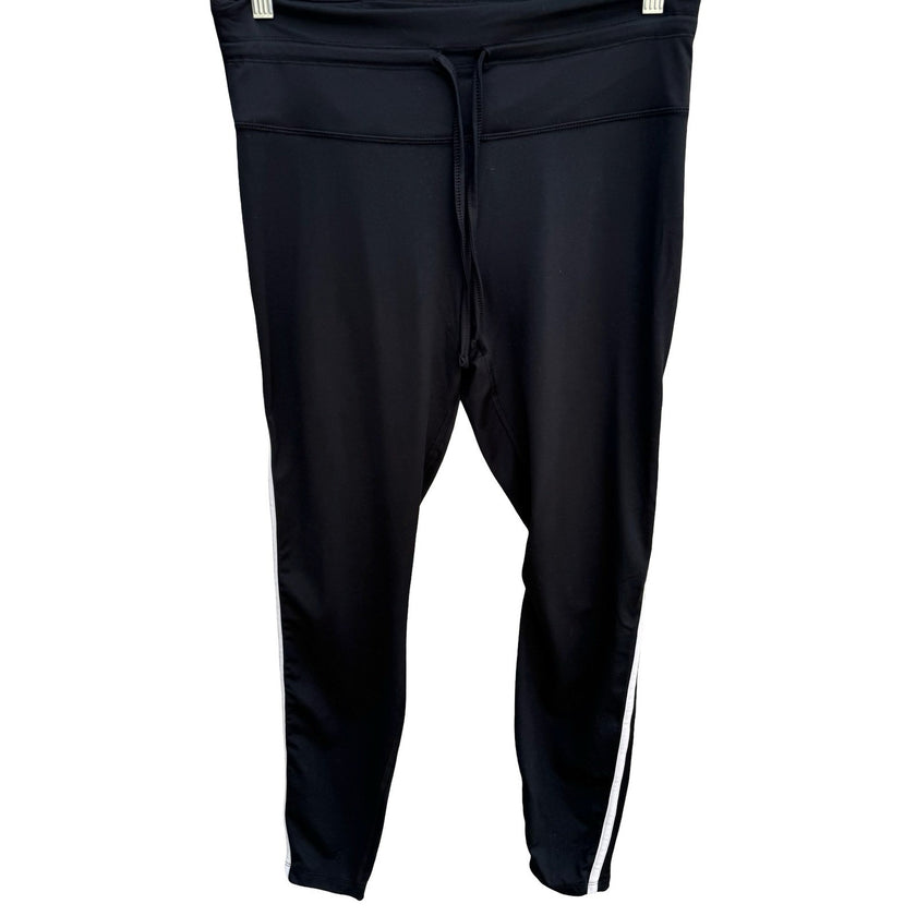 All in Motion XL Black Athletic Leggings White Side Stripe Drawstring Gym Pants