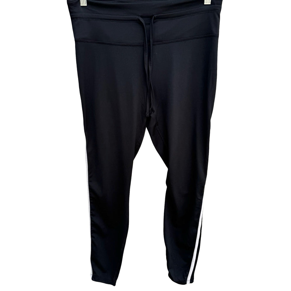 All in Motion XL Black Athletic Leggings White Side Stripe Drawstring Gym Pants