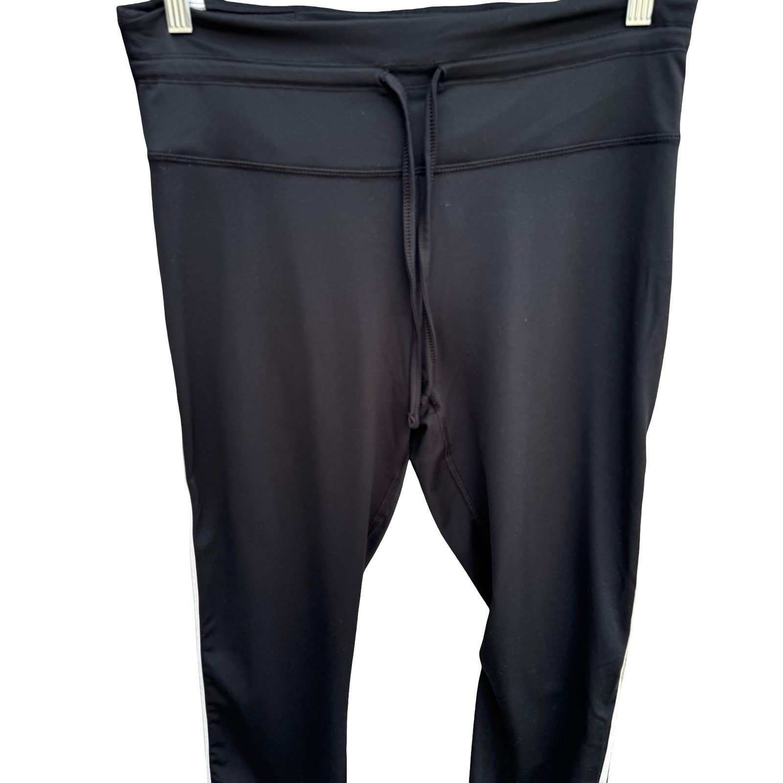 All in Motion XL Black Athletic Leggings White Side Stripe Drawstring Gym Pants