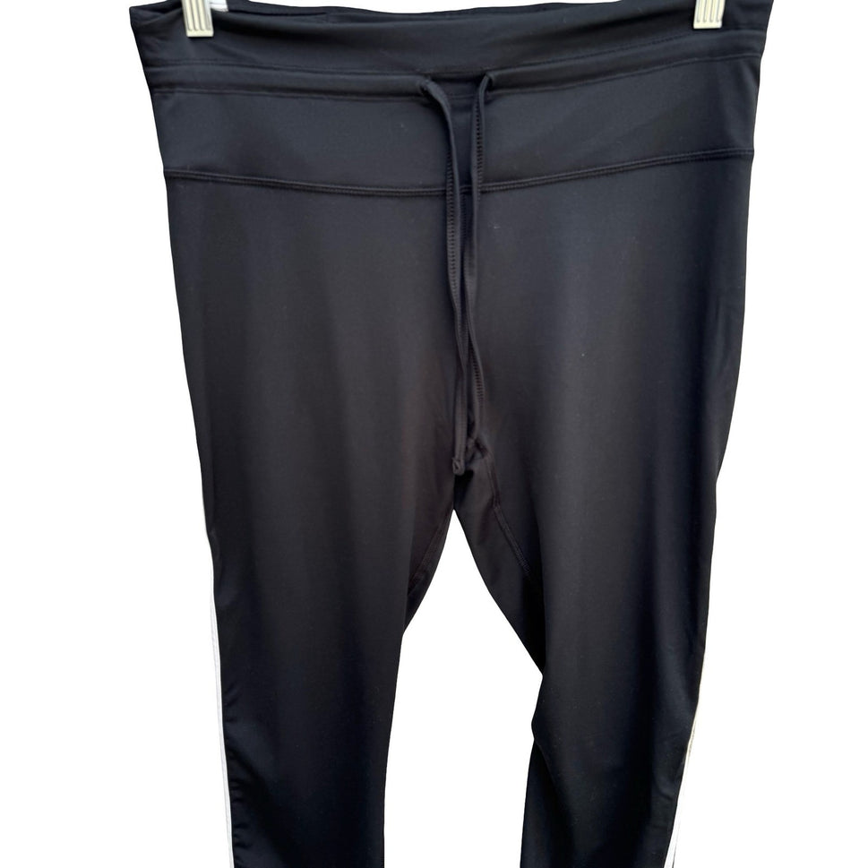 All in Motion XL Black Athletic Leggings White Side Stripe Drawstring Gym Pants