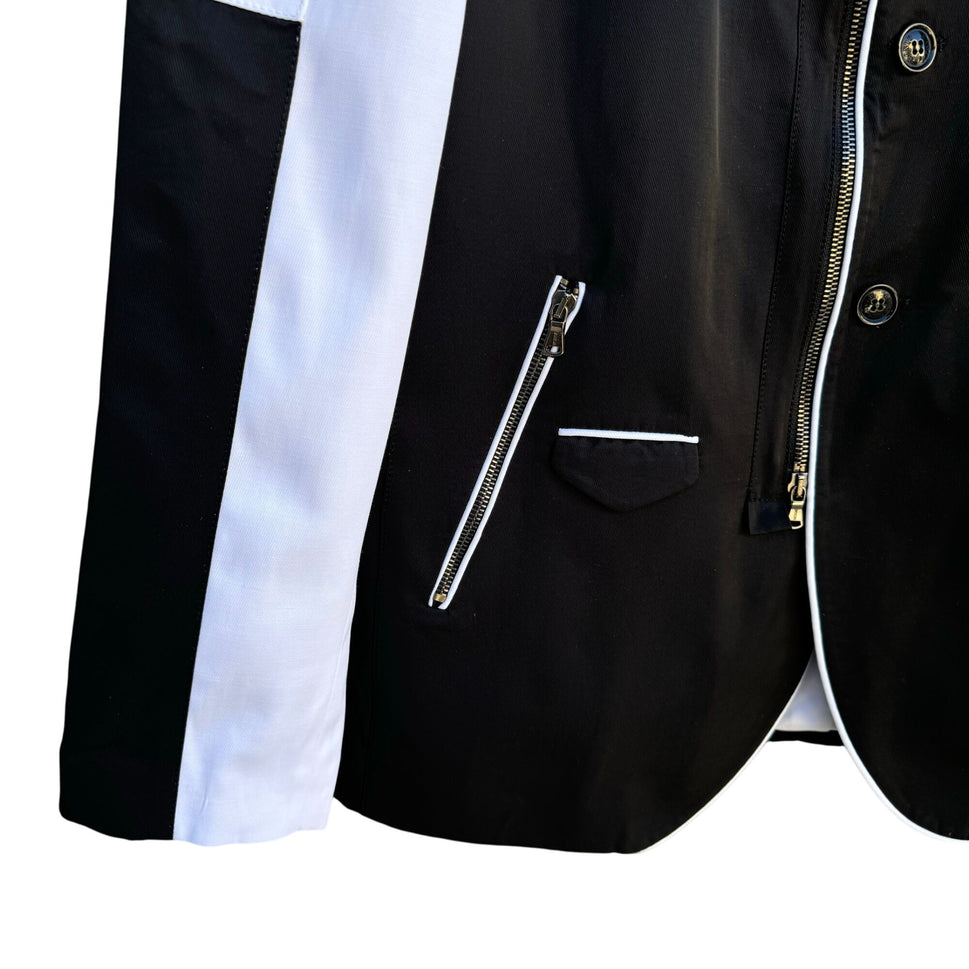 Mondo Jean Black White Mens Moto Racing Biker Zip Front Sport Blazer Jacket XXL