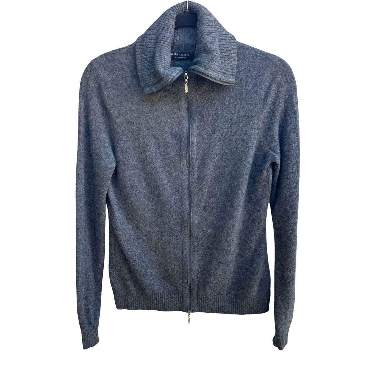 Valerie Stevens 2-Ply Cashmere Preppy Minimalist Quiet Luxury Zip Sweater Grey S