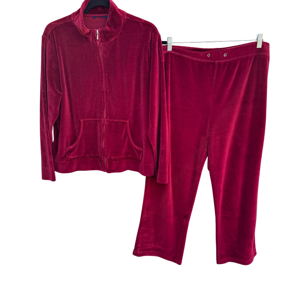 Charter Club Womens Velour Red Zip Tracksuit Jacket Elastic Waist Pants Set L