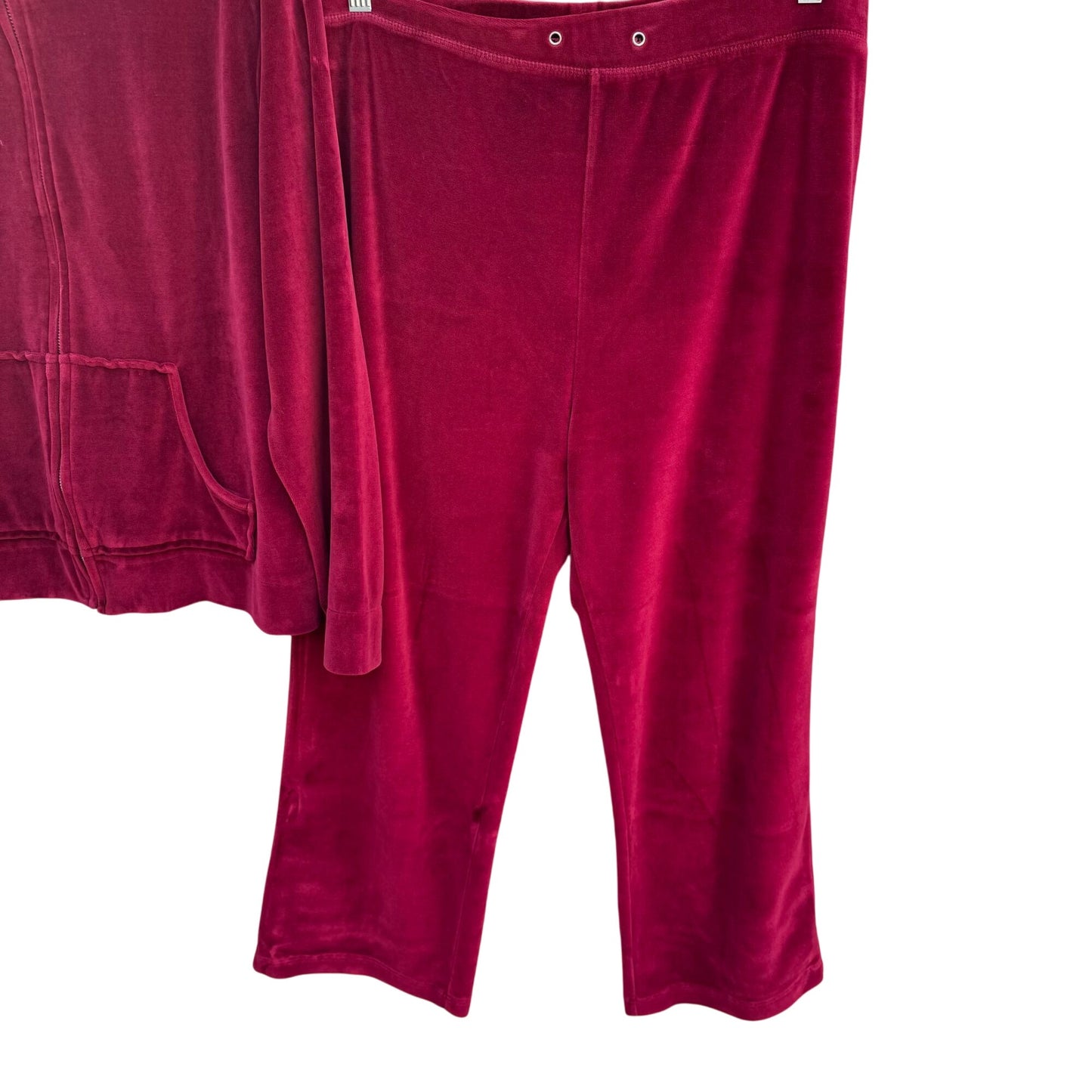 Charter Club Womens Velour Red Zip Tracksuit Jacket Elastic Waist Pants Set L