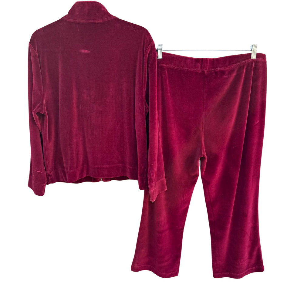 Charter Club Womens Velour Red Zip Tracksuit Jacket Elastic Waist Pants Set L