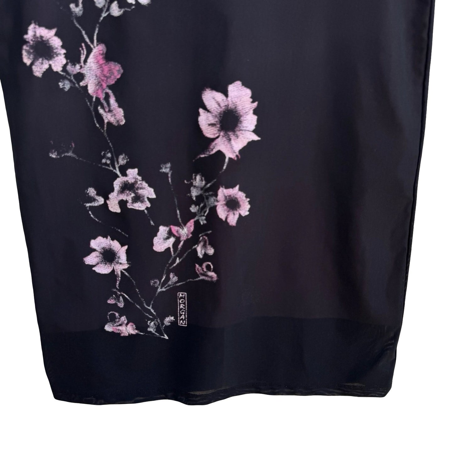 Morgan De Toi Vintage French Y2K Coquette Whimsigoth Mesh Floral Midi Skirt S