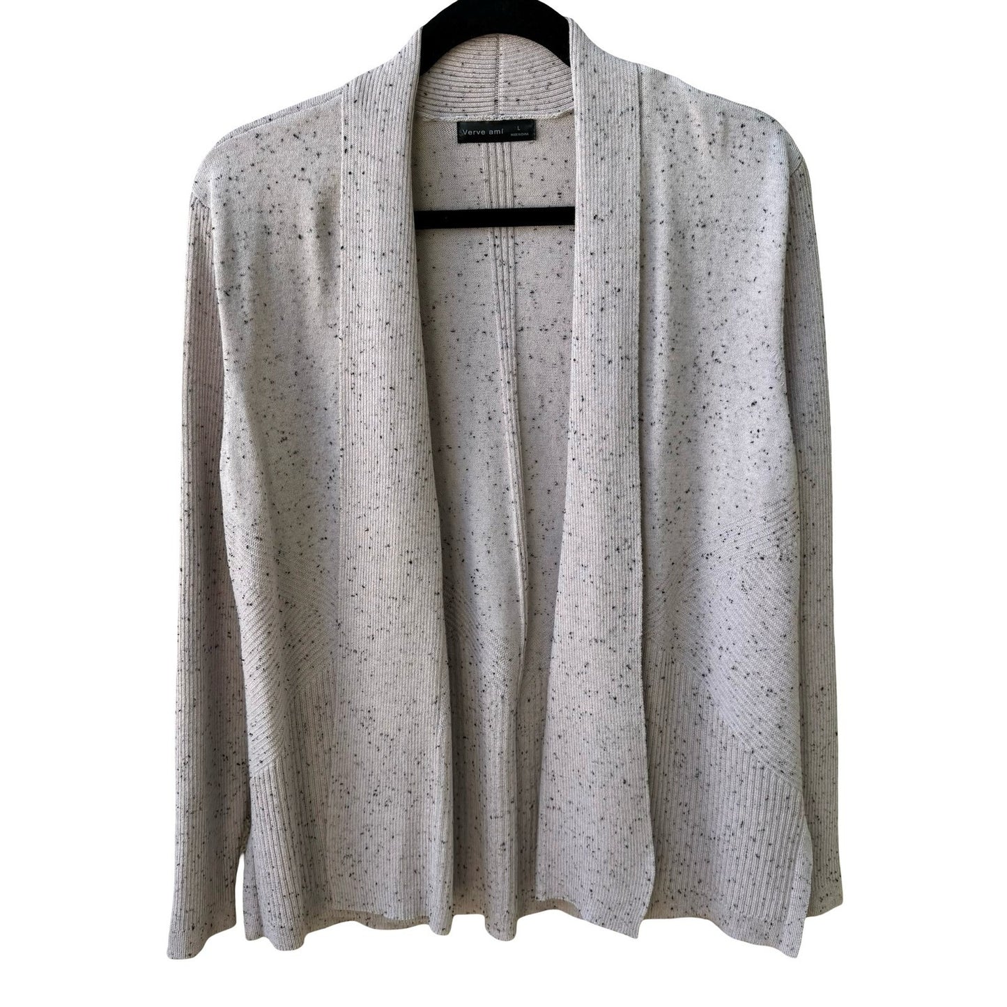 Verve Ami Minimalist Layering Speckled Ribbed Open Front Knit Cardigan Sweater L