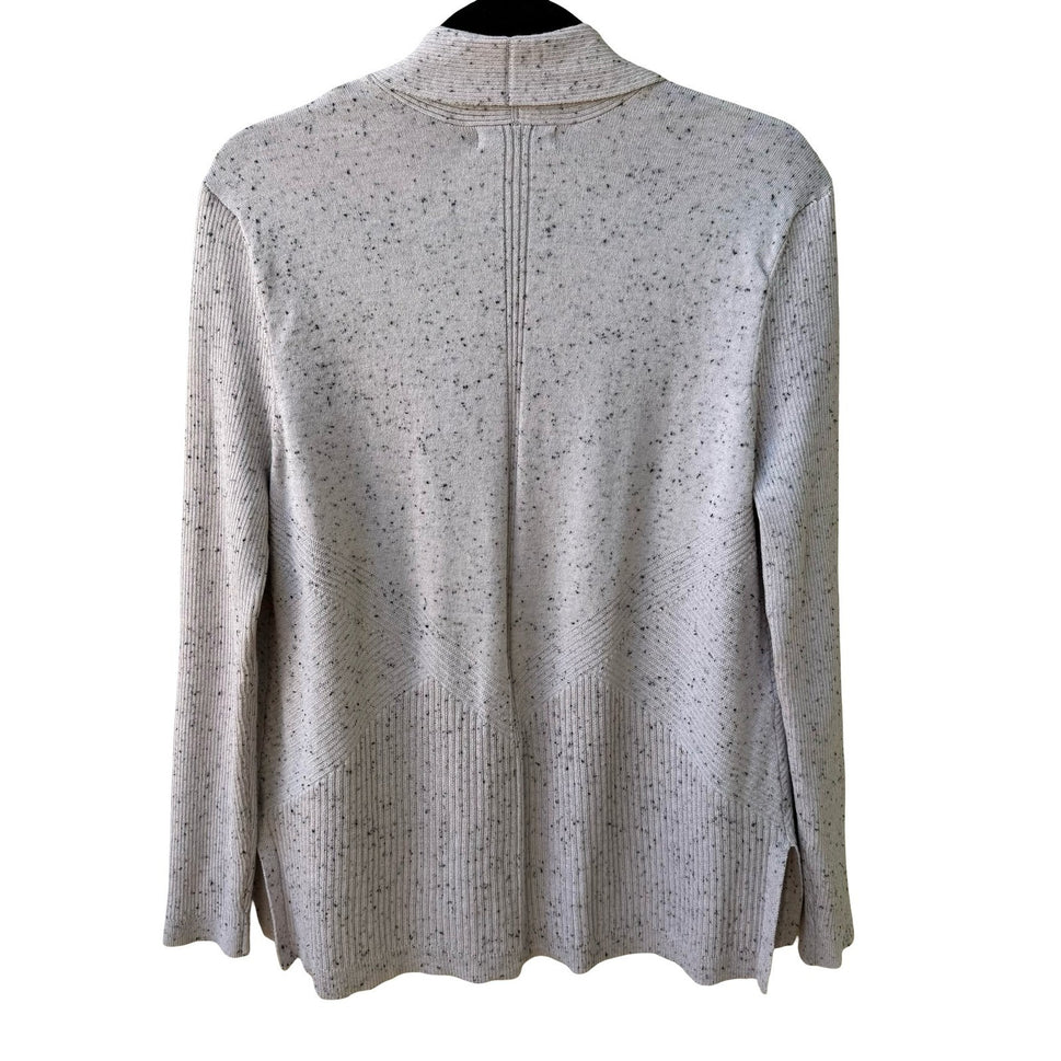 Verve Ami Minimalist Layering Speckled Ribbed Open Front Knit Cardigan Sweater L