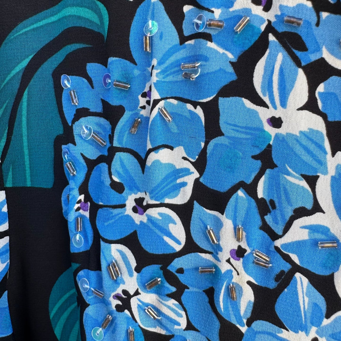 Bob Mackie Wearable Art Silk Hydrangea Beaded Floral Button Down Shirt New M