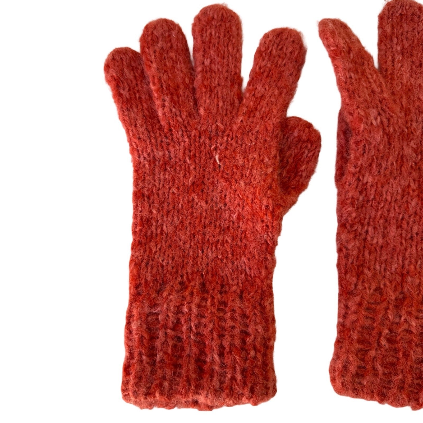 Gorpcore Cozy Orange Chunky Knit Wool Blend Gloves Ribbed Cuff Winter Unisex