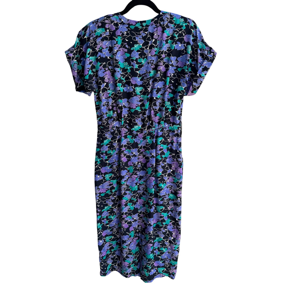 ED Michaels Petites Vintage Womens Button-Up Floral Short Sleeve Pockets Dress M