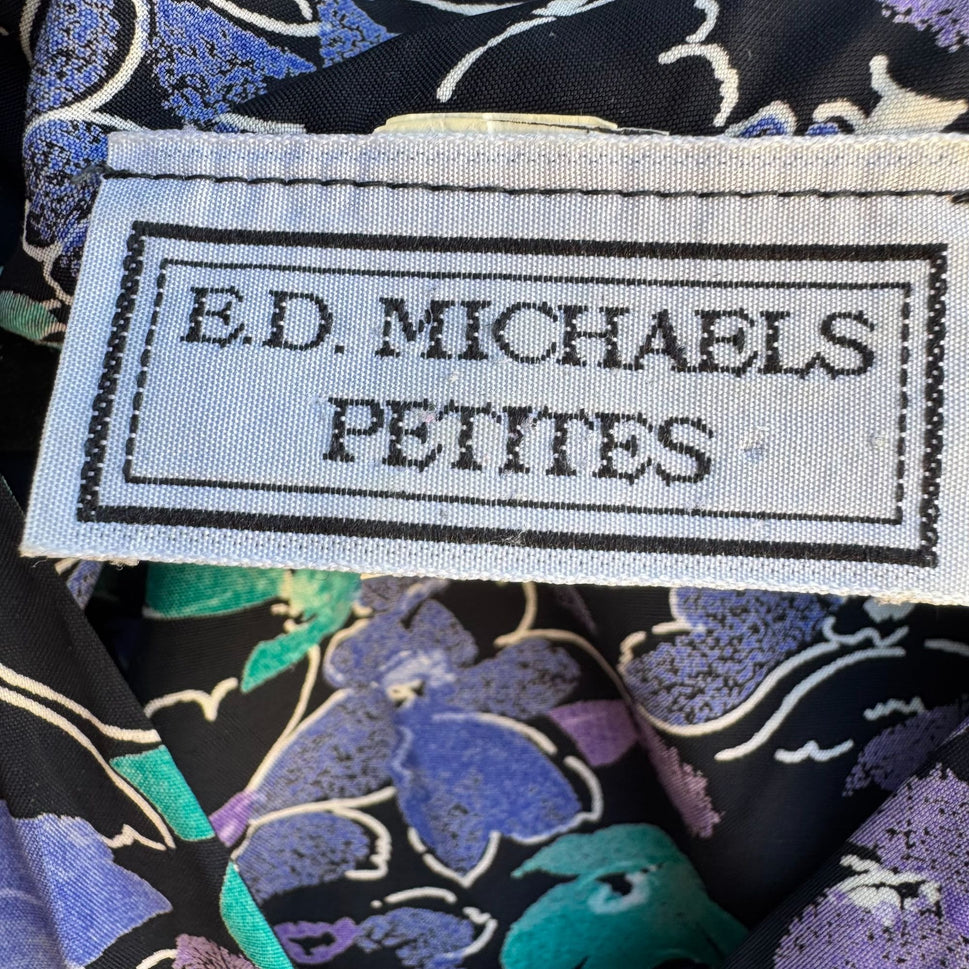 ED Michaels Petites Vintage Womens Button-Up Floral Short Sleeve Pockets Dress M