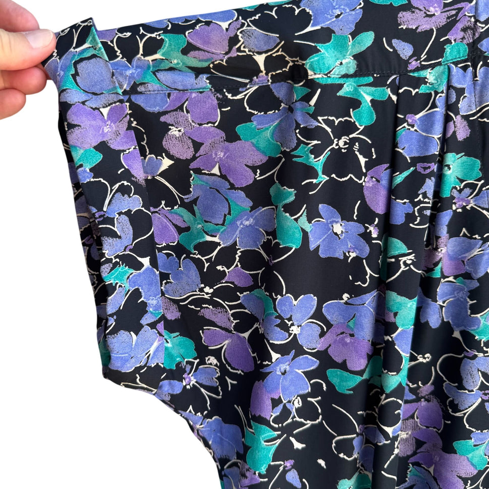 ED Michaels Petites Vintage Womens Button-Up Floral Short Sleeve Pockets Dress M