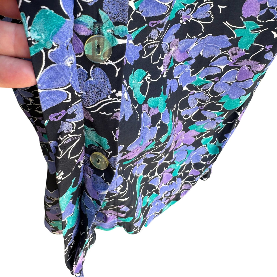 ED Michaels Petites Vintage Womens Button-Up Floral Short Sleeve Pockets Dress M