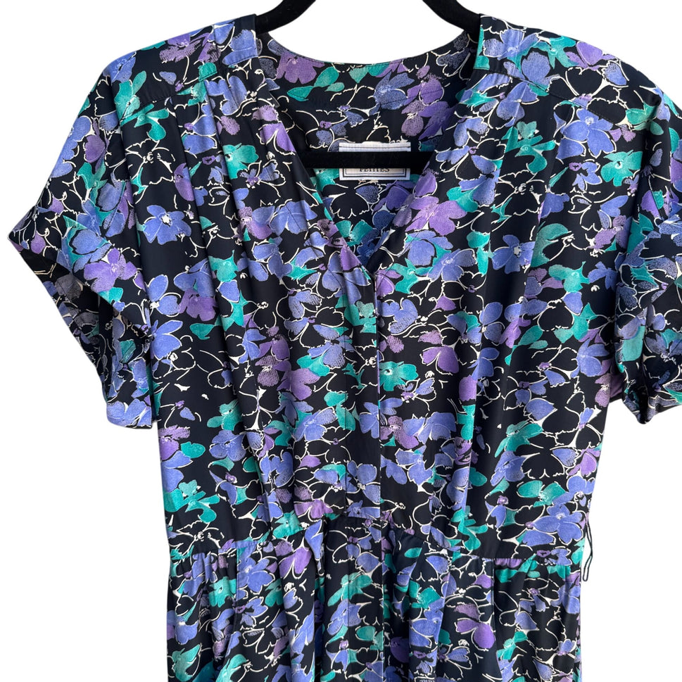 ED Michaels Petites Vintage Womens Button-Up Floral Short Sleeve Pockets Dress M