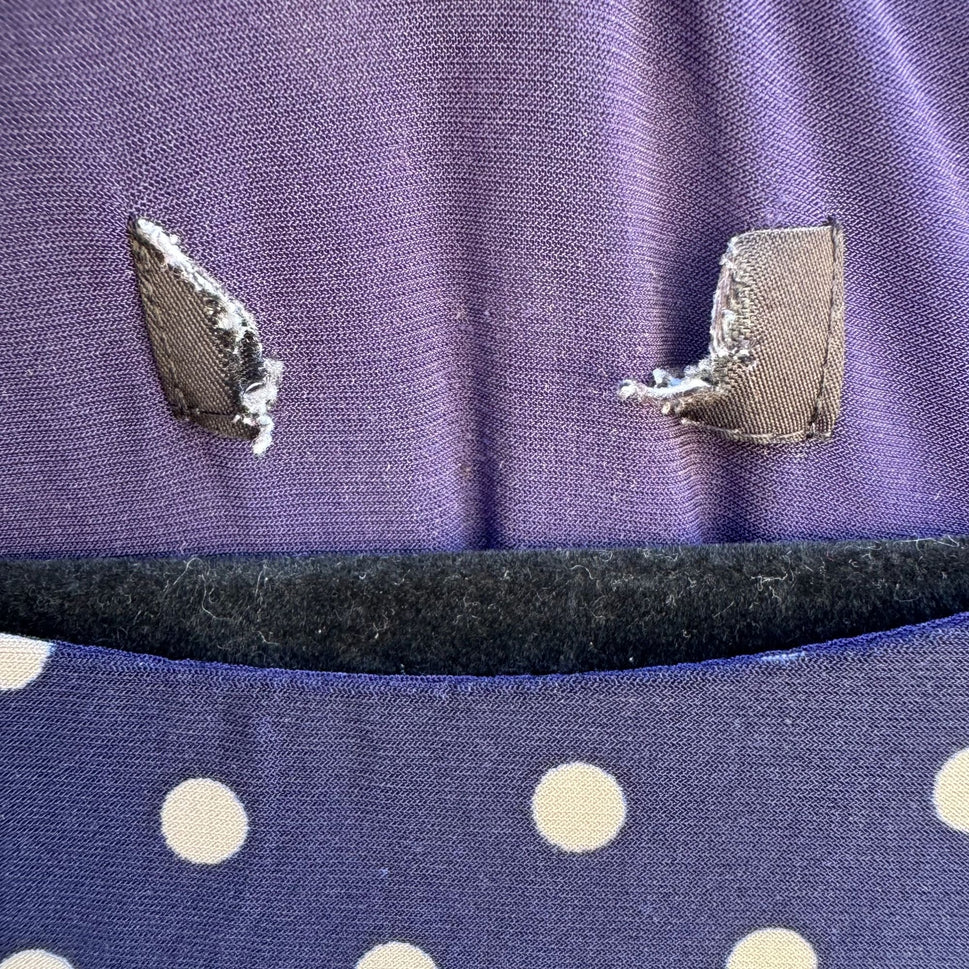 Vintage Womens Preppy Navy Jersey Polka Dot Long Sleeve Full Skirt Midi Dress