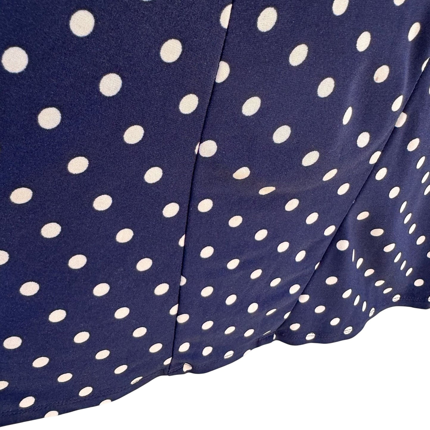 Vintage Womens Preppy Navy Jersey Polka Dot Long Sleeve Full Skirt Midi Dress