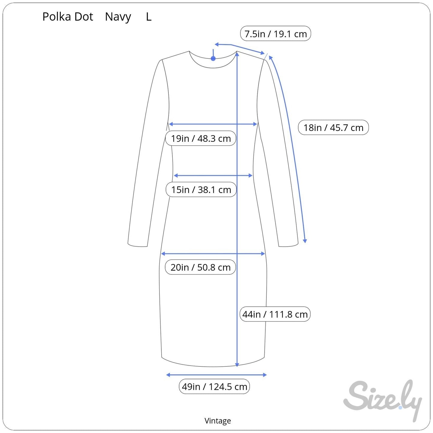 Vintage Womens Preppy Navy Jersey Polka Dot Long Sleeve Full Skirt Midi Dress