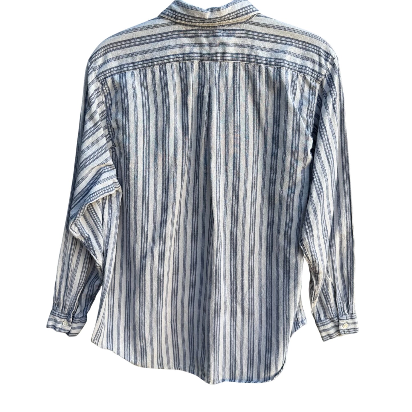 Vintage Preppy Striped Button-Down Long Sleeve Madras Cotton Tunic Shirt L