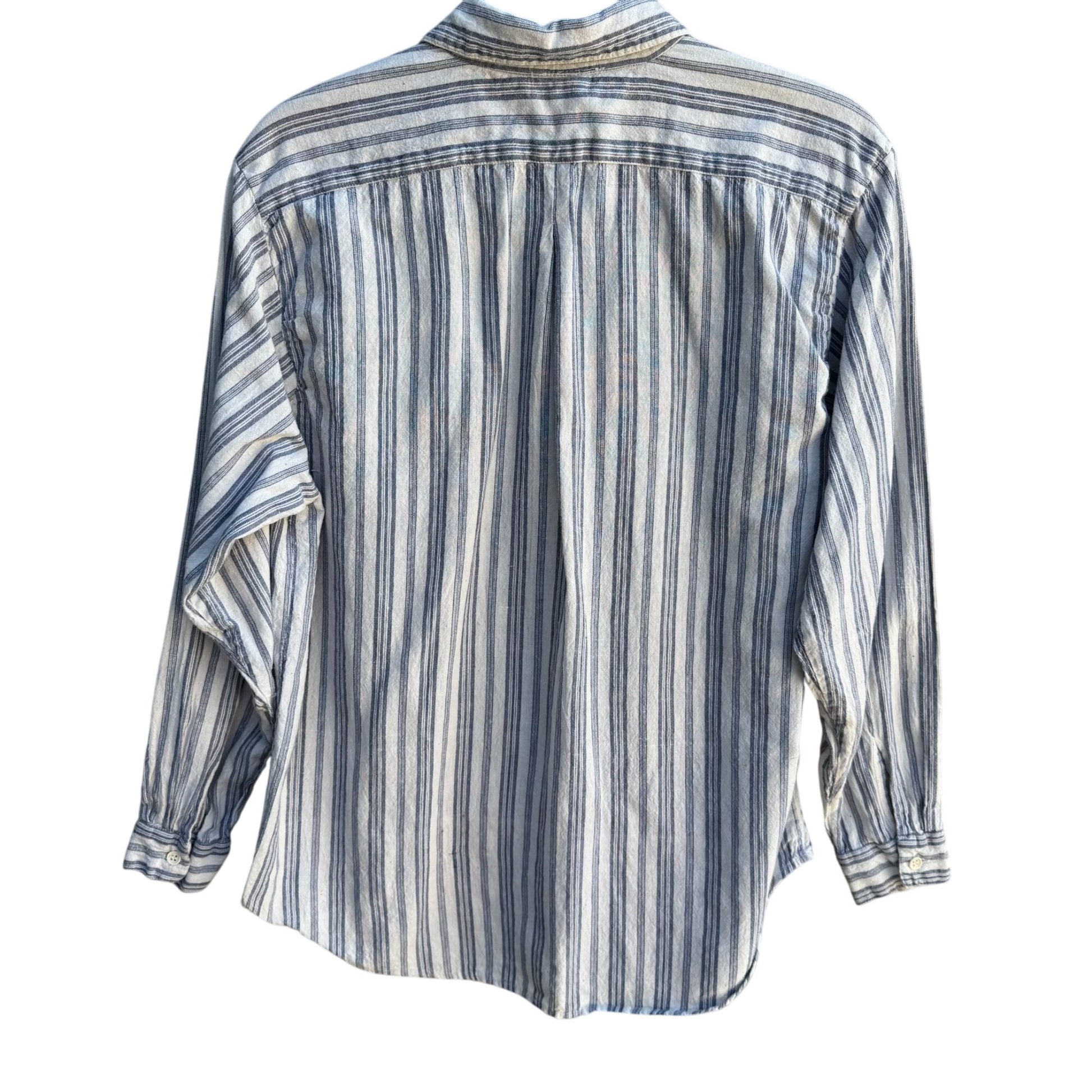 Vintage Preppy Striped Button-Down Long Sleeve Madras Cotton Tunic Shirt L