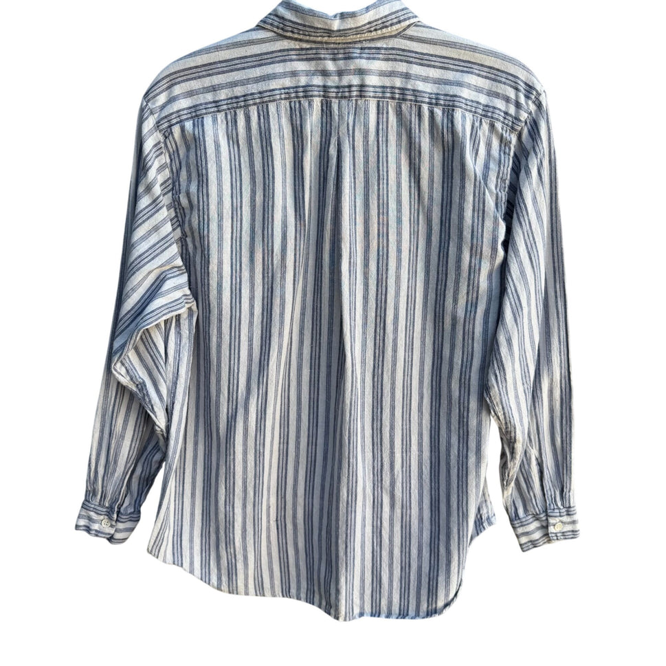 Vintage Preppy Striped Button-Down Long Sleeve Madras Cotton Tunic Shirt L