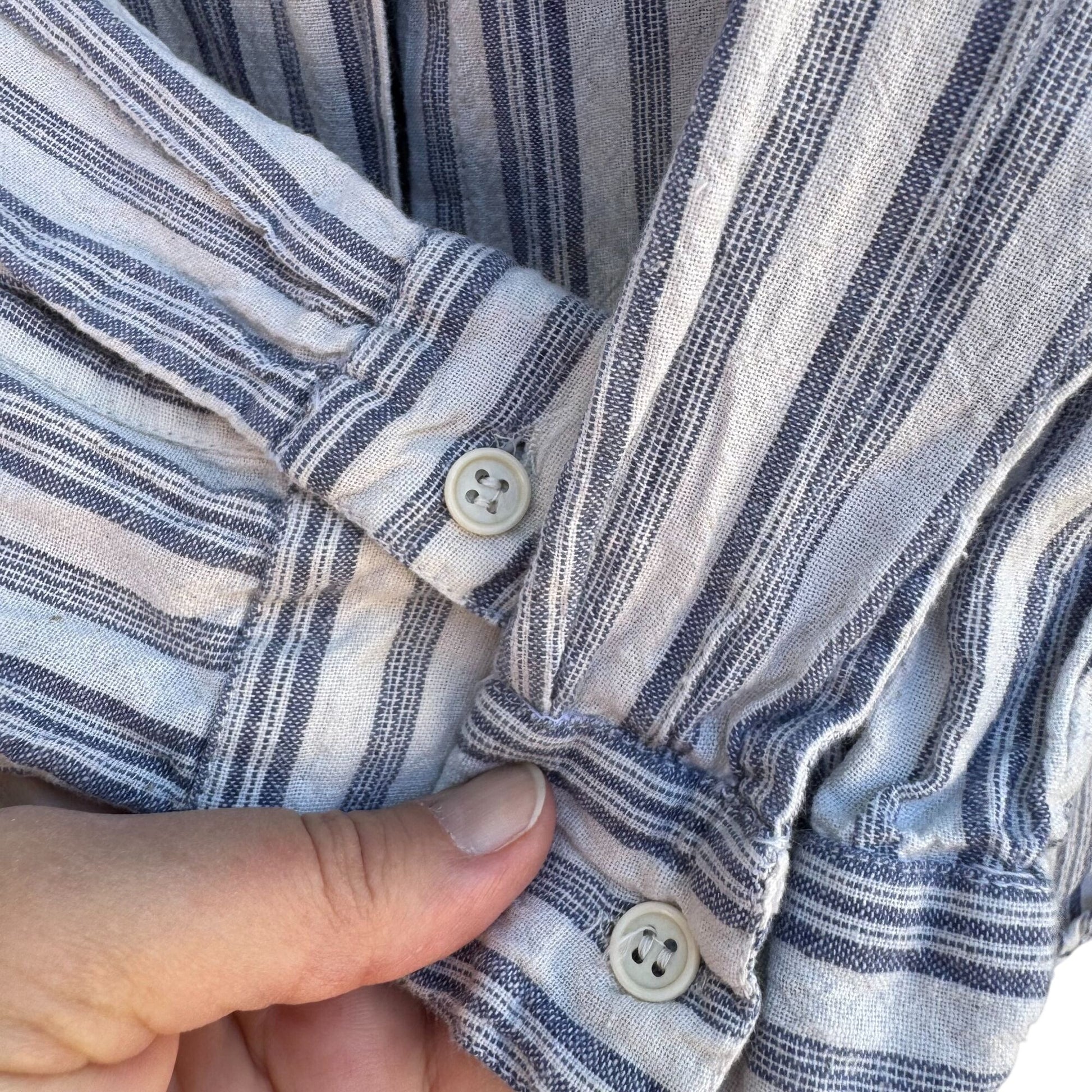 Vintage Preppy Striped Button-Down Long Sleeve Madras Cotton Tunic Shirt L