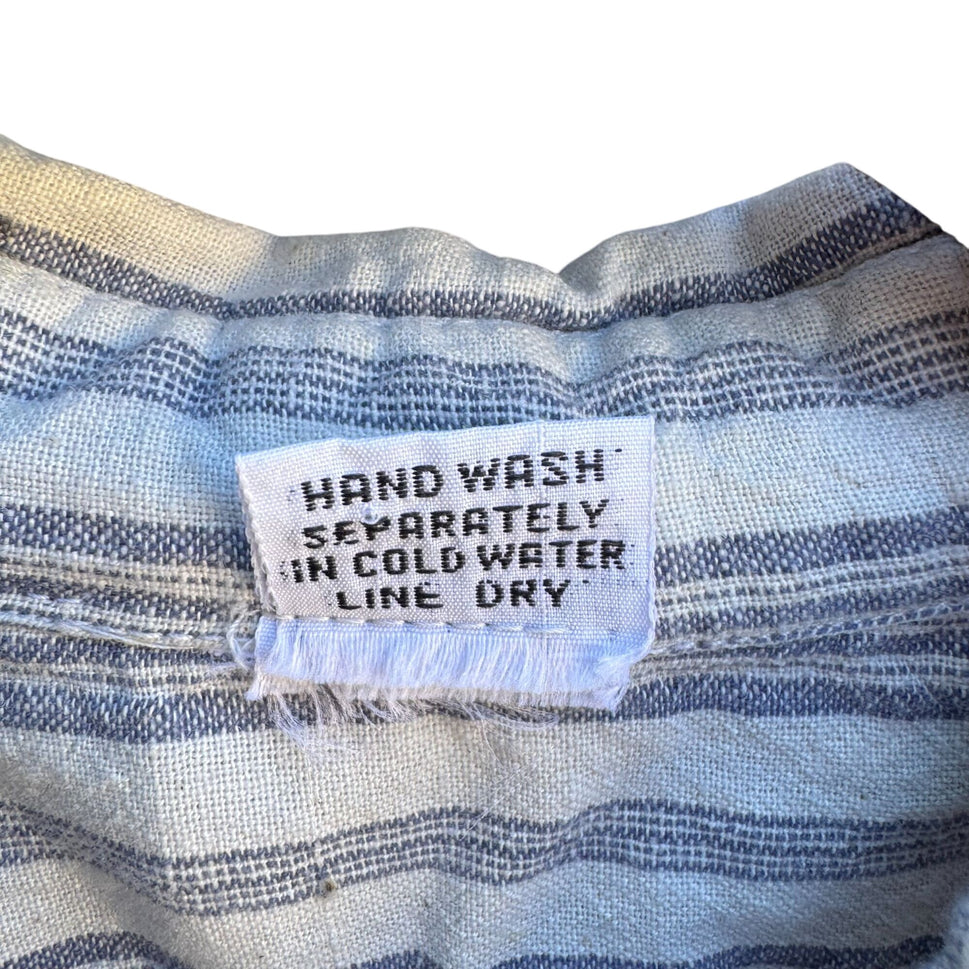 Vintage Preppy Striped Button-Down Long Sleeve Madras Cotton Tunic Shirt L