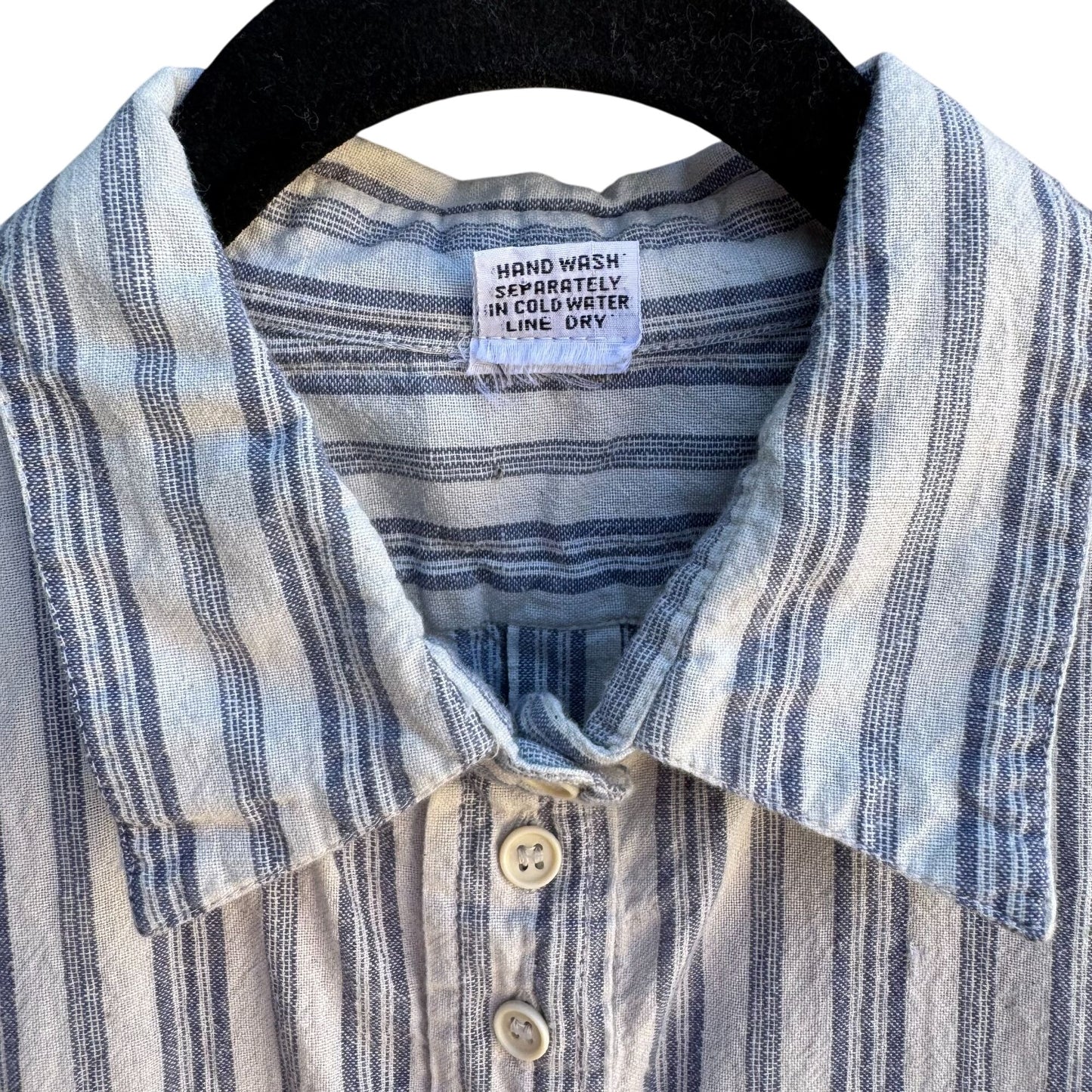 Vintage Preppy Striped Button-Down Long Sleeve Madras Cotton Tunic Shirt L