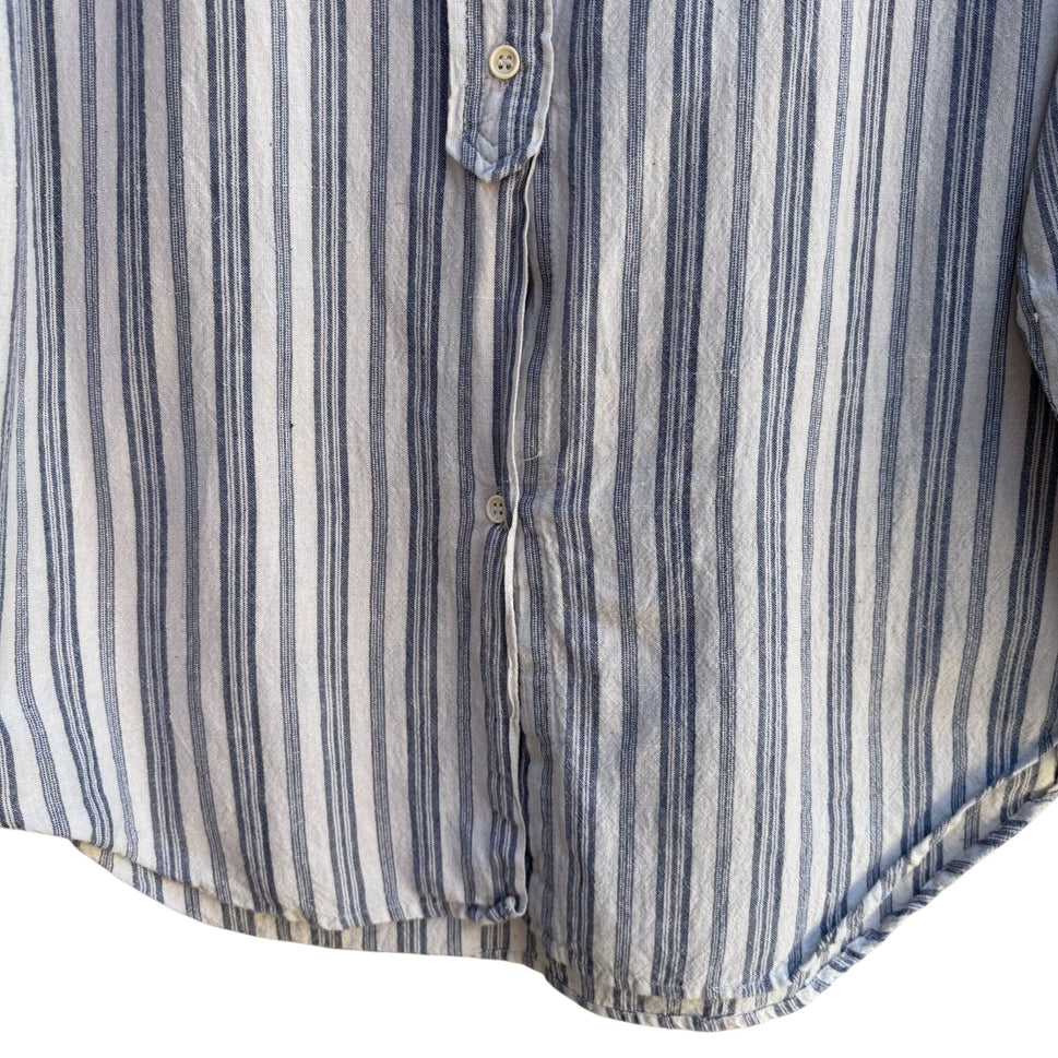 Vintage Preppy Striped Button-Down Long Sleeve Madras Cotton Tunic Shirt L
