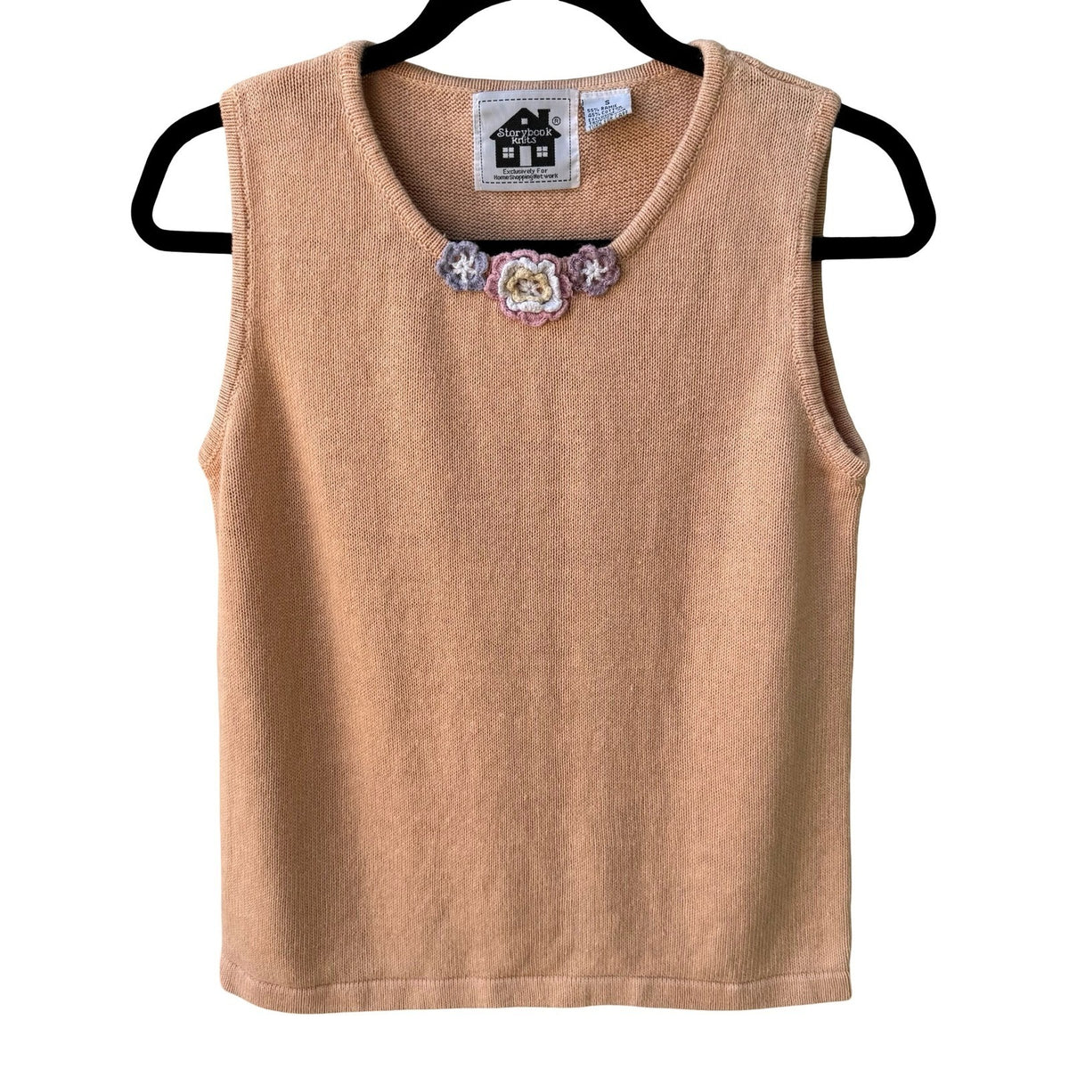 Storybook Knits Vintage Cottagecore Grandma Sleeveless Sweater Crochet Floral S