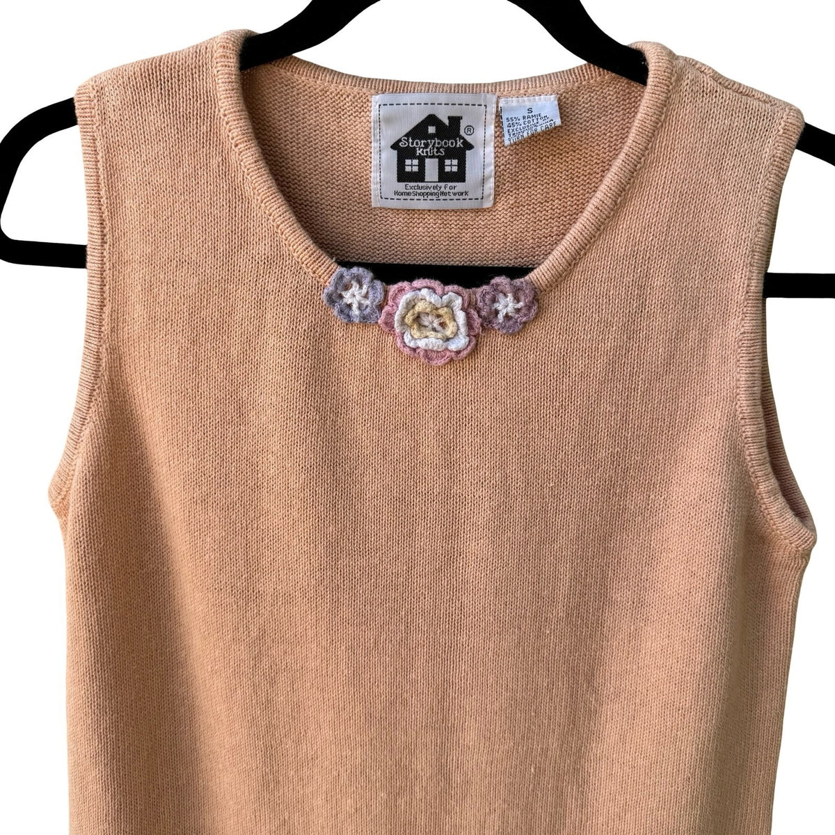 Storybook Knits Vintage Cottagecore Grandma Sleeveless Sweater Crochet Floral S