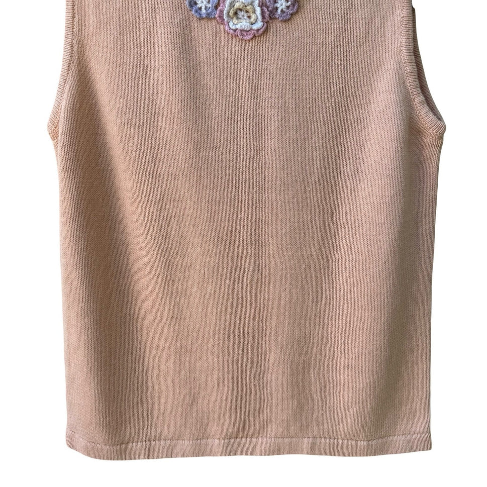Storybook Knits Vintage Cottagecore Grandma Sleeveless Sweater Crochet Floral S