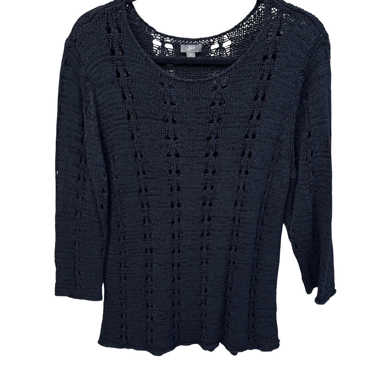 J. Jill Black Silk Blend Open Knit Pointelle Sweater 3/4 Sleeve Womens XL Boho