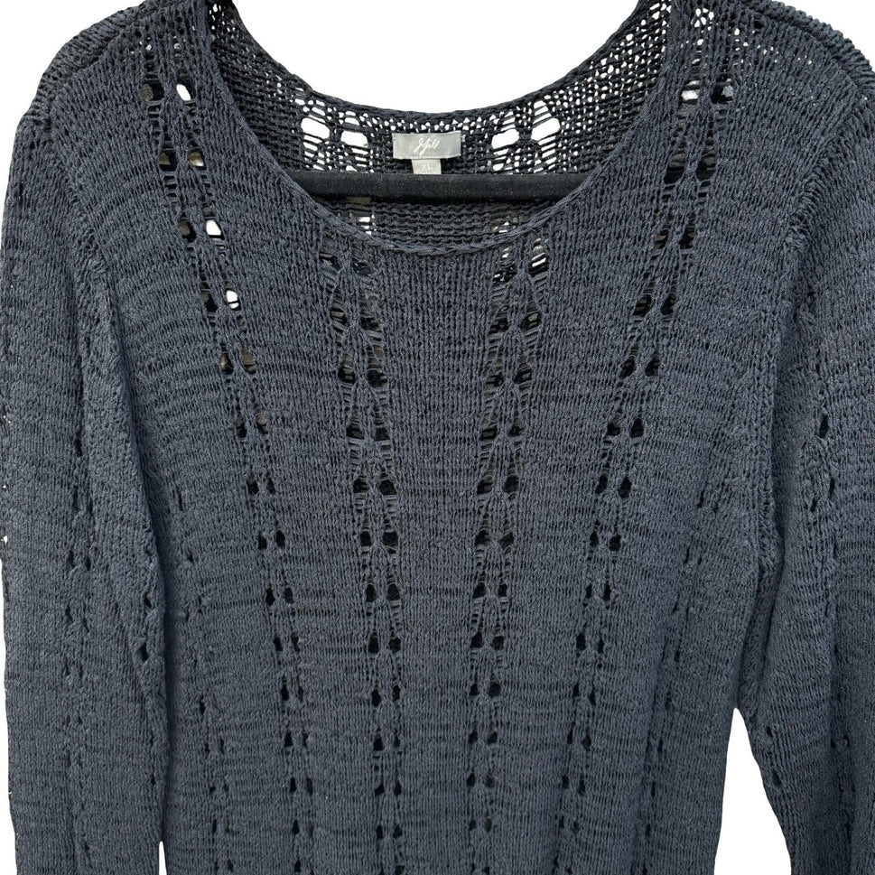 J. Jill Black Silk Blend Open Knit Pointelle Sweater 3/4 Sleeve Womens XL Boho