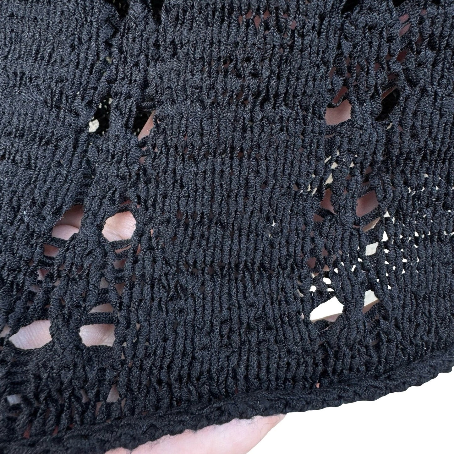 J. Jill Black Silk Blend Open Knit Pointelle Sweater 3/4 Sleeve Womens XL Boho